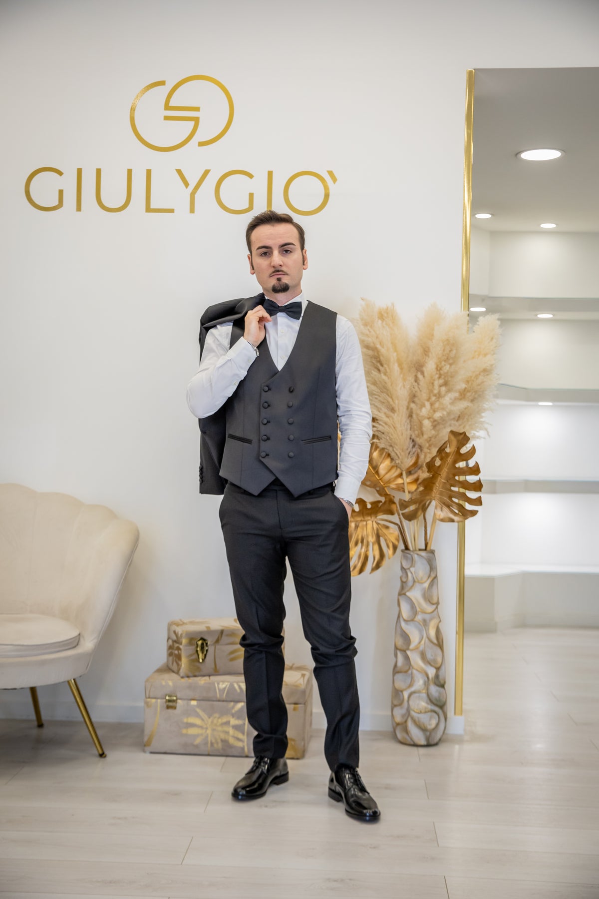 MULISH - Abito Uomo Nero Tre Pezzi con gilet